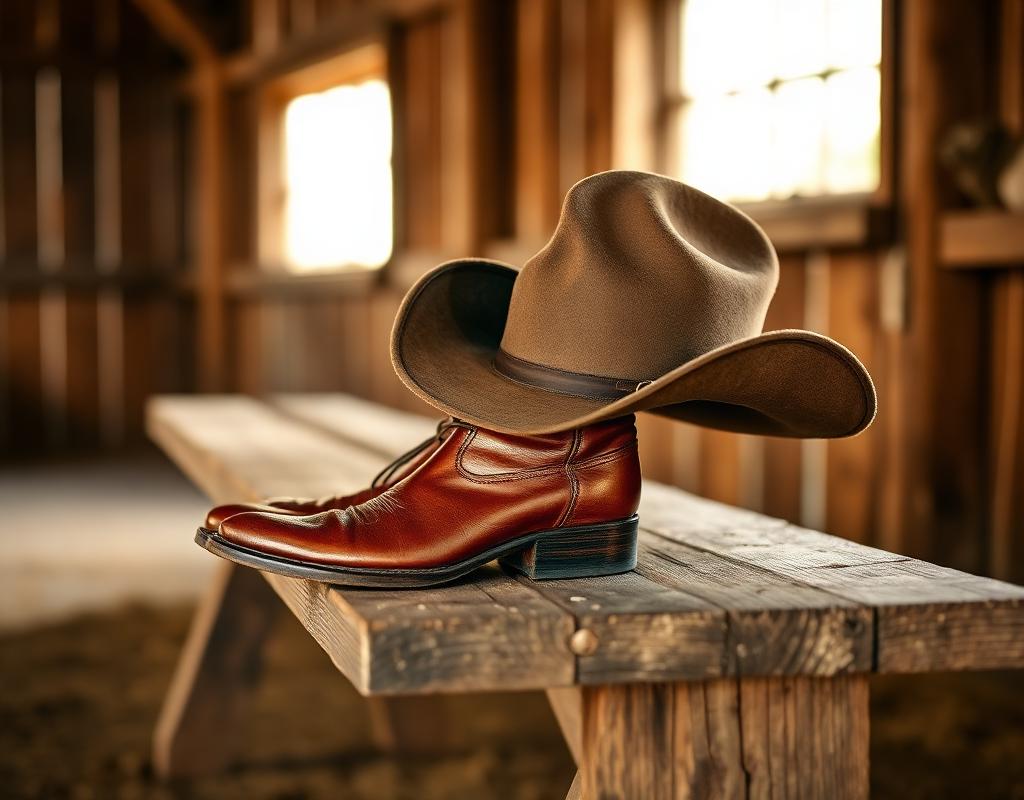 Botas de couro e chapéu country